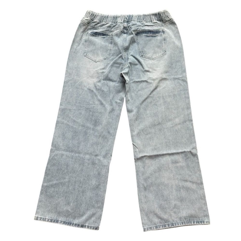 Wide Leg Drawstring Jeans Light Wash Comfort Denim Pants XL XXL - Picture 2 of 5